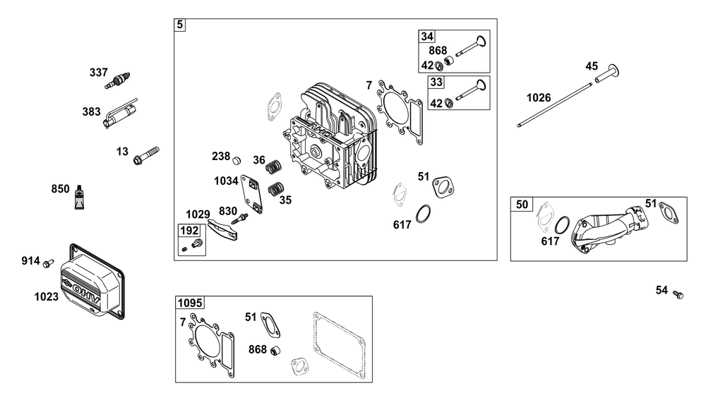 Cylinder Head Group Diagram and Parts List for 33S877-0033-B5 200000 - 399999 Briggs and Stratton Engine